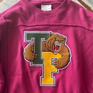 Teddy Fresh women’s CHENILLE Burgundy Bear Sweatshirt